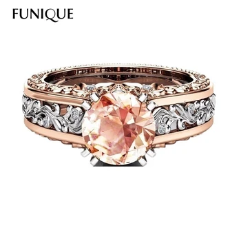 FUNIQUE Women Cut Champagne Round Wedding Rings Shining