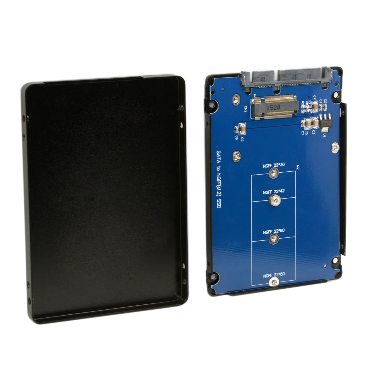 

Cablecc B+M Key Socket 2 M.2 NGFF (SATA) SSD to 2.5 SATA Card Adapter with Black Metal Case