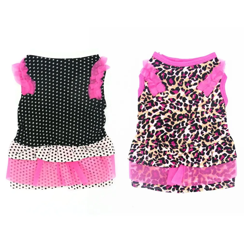 Fashion Pet Cat Dog Dress Dots Printed Patchwork Gauze Sleeveless Dress Elastic Comfortable Cute Summer Pet Clothes