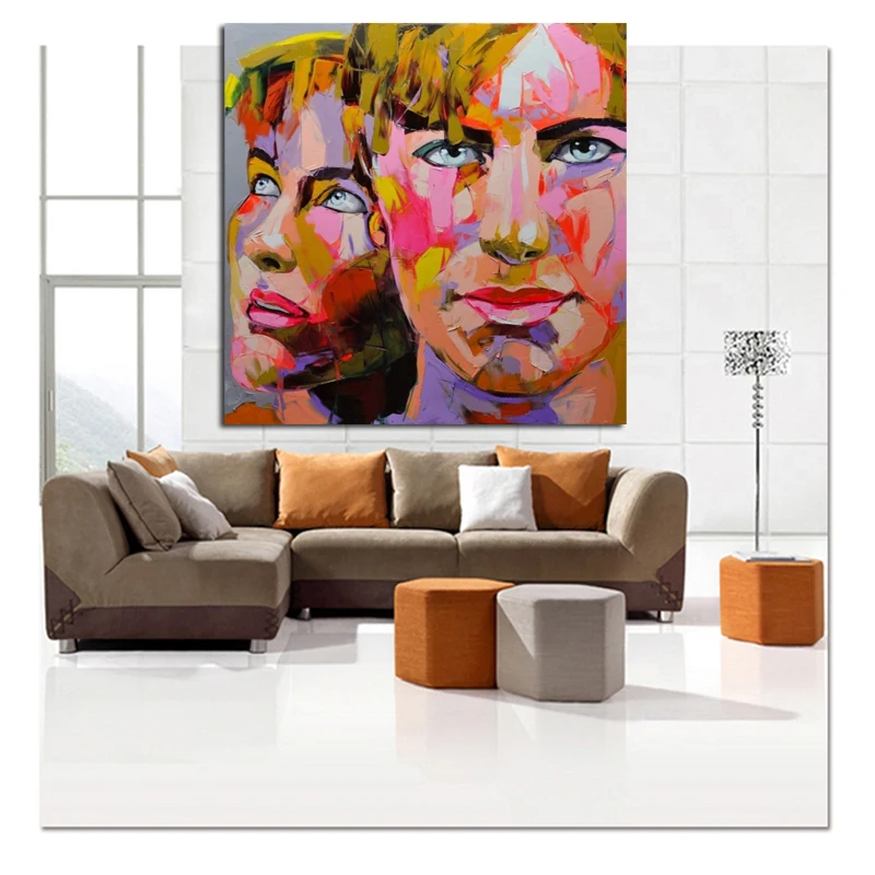 100% Расписанную Абстрактный Портрет Картины Маслом Современного Абстрактного Искусства Красочные Стены Фотографии Моды Пара Home Decor