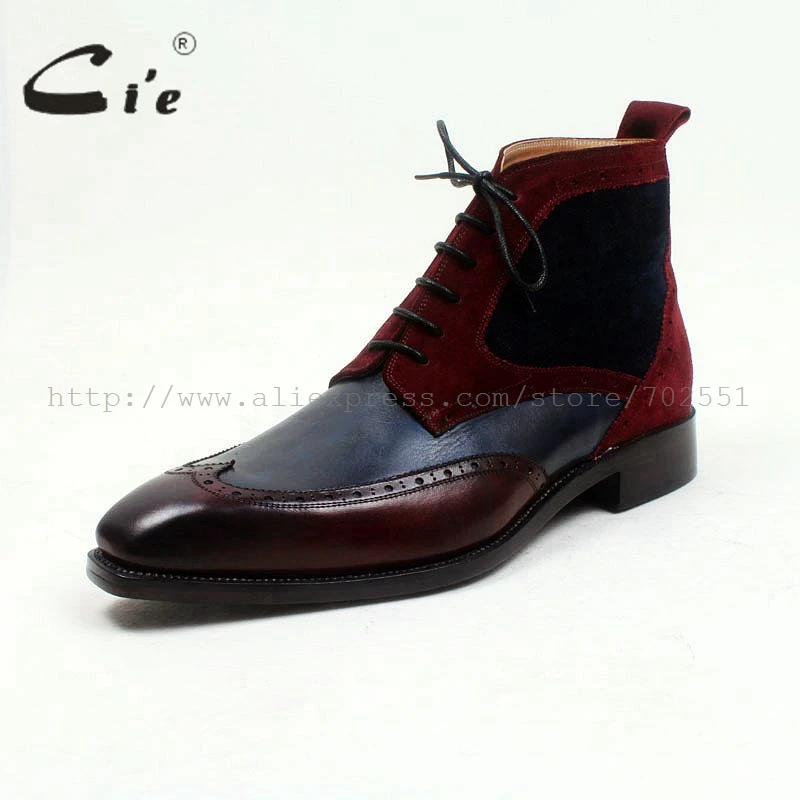 - cie square toe wingtips mixed colors navy wine100genuine calf leather boot handmade bespoke leather lacing men ankle boot A102