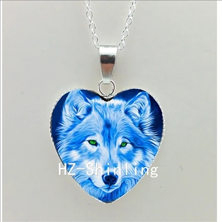 Синий Волк Сердце ожерелье Воющий волк кулон в форме сердца, украшения волк кулон муранское стекло сердце ожерелье HZ3 - Окраска металла: 5