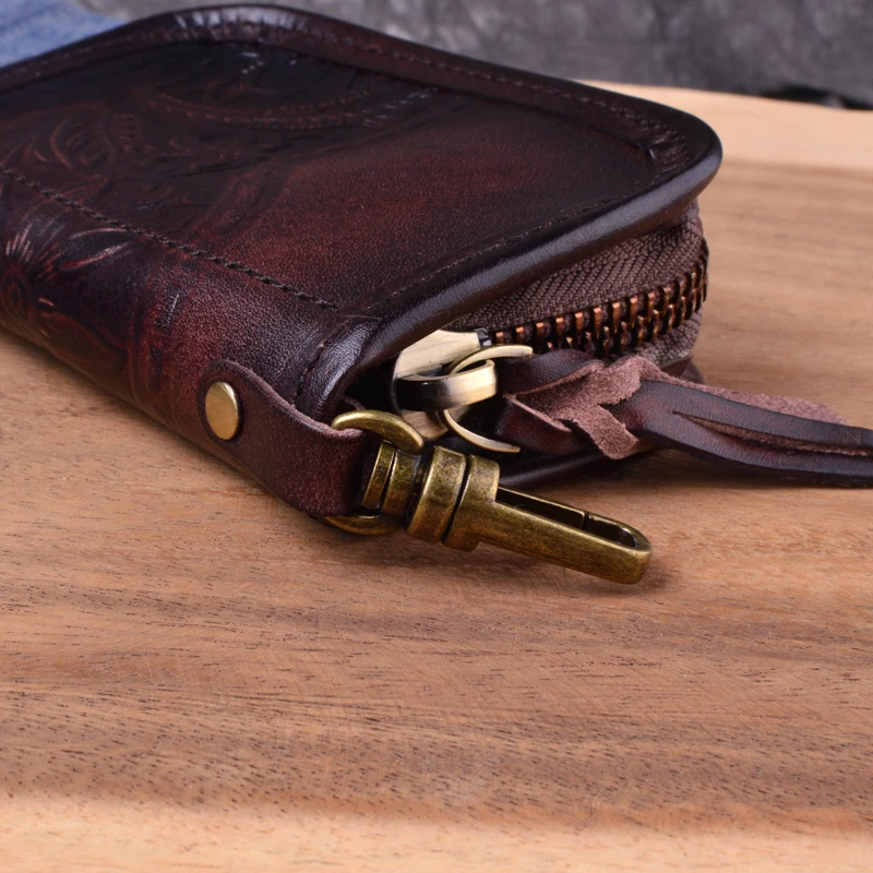 EUMOAN кошелек для ключей из натуральной кожи для мужчин и женщин, короткий винтажный ручной работы на молнии, автомобильный держатель для карт, кошелек для монет, органайзер, ключница