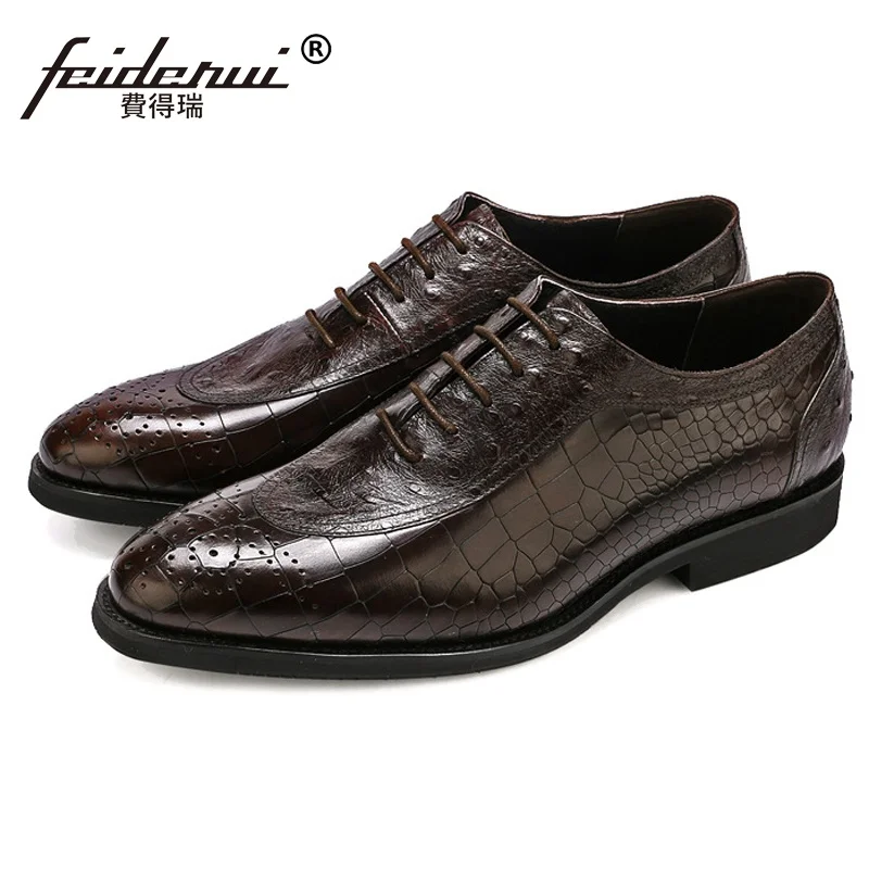 Hombre marrón Ss317 De Partido Dedo Brogue Calzado Cocodrilo Negro Hombres Boda Zapatos Medallón Genuino Formal Vestido Pie Cuero Lujo Redonda Oxfords Del dFF4w1