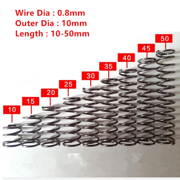 50 шт. 0,8*10 серии небольшое пятно Весна 0,8 мм мини провода сжатия давления пружины 0,8*10*(10/15/20/25/30/35/40/45) 3D принтера