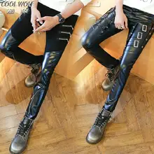 Осень Зима Личность Модные мотоциклетные брюки из искусственной кожи мужские Облегающие штаны PU брюки для мужчин мужские панталоны на молнии черный