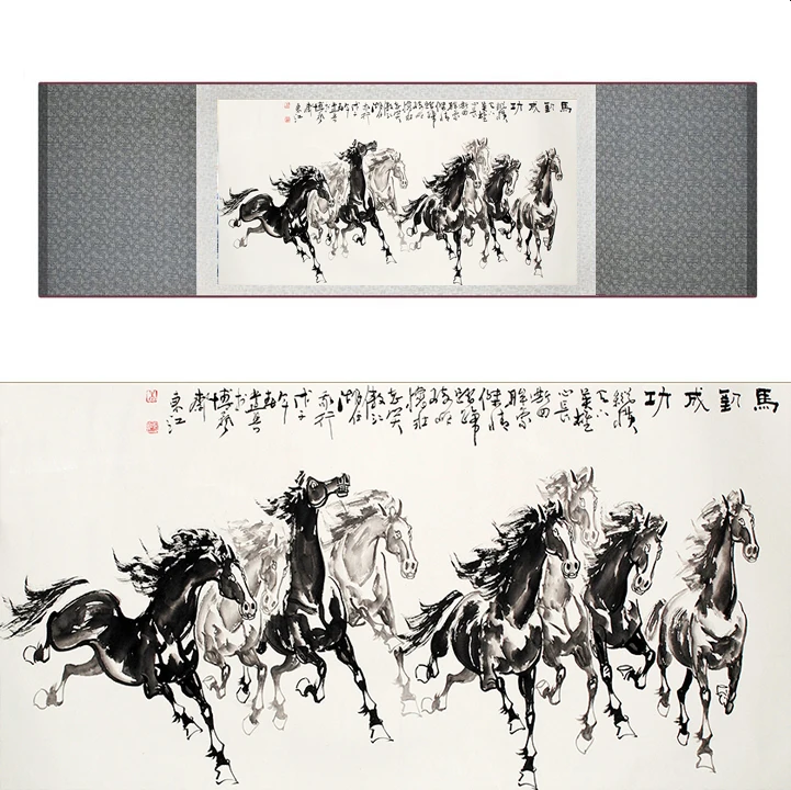 

top quality Chinese Horse silk painting Horse art painting Silk scroll art painting eight horse painting19062803