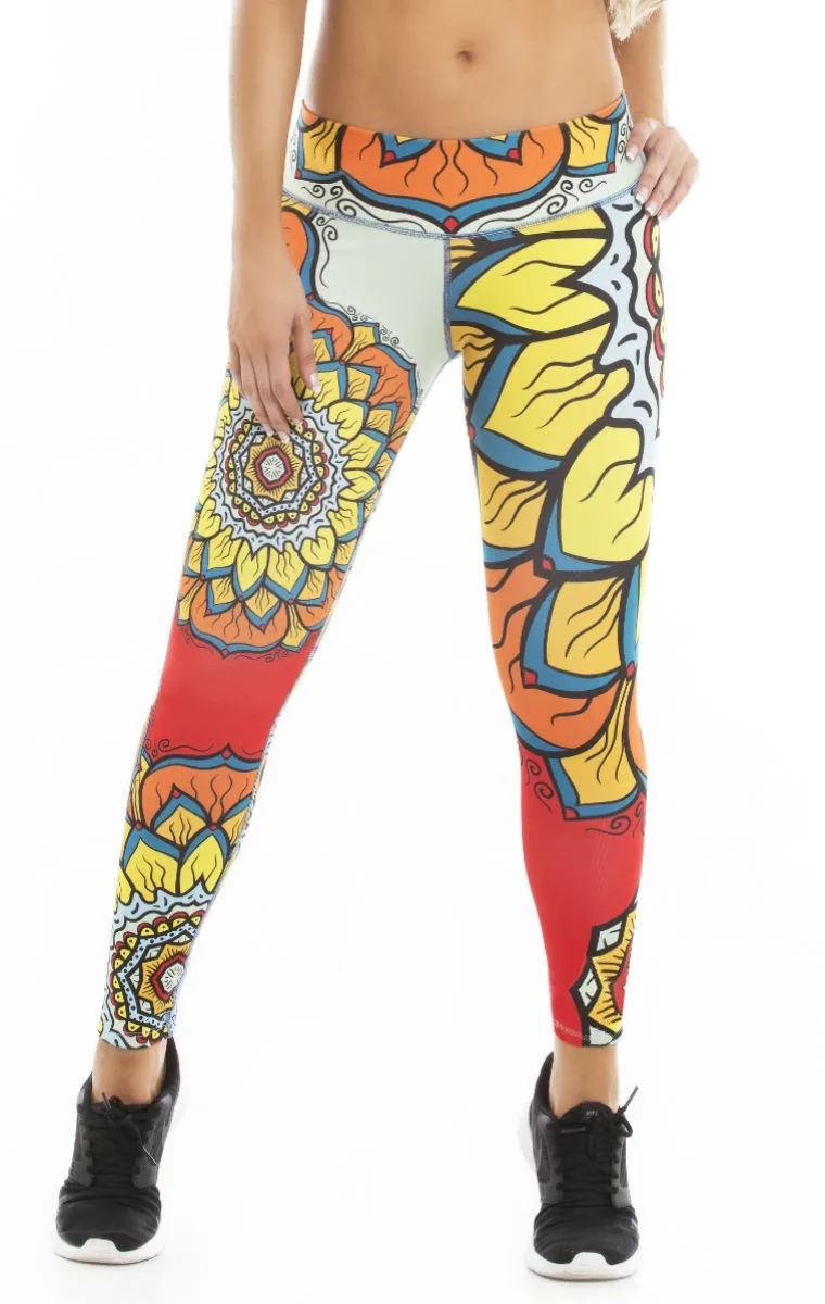 YELLOW orange lotus flower print yoga PANT fitness workout pant sport gear activewear running gym legging swimming full length pants(4)