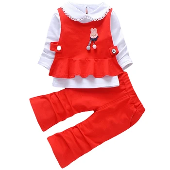 

Baby Girls Clothing Sets Flower Cartoon Toy Printed Lace Collor White Blouse T Shirt Vest Long Pants 3Pcs Girls Clothes Sets