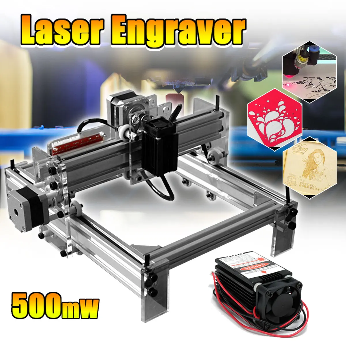 

20X17cm DIY Mini Desktop Blue Laser Engraving Engraver Machine 500mW CNC Wood Router/Printer/Cutter/Power Adjust + Laser Goggles