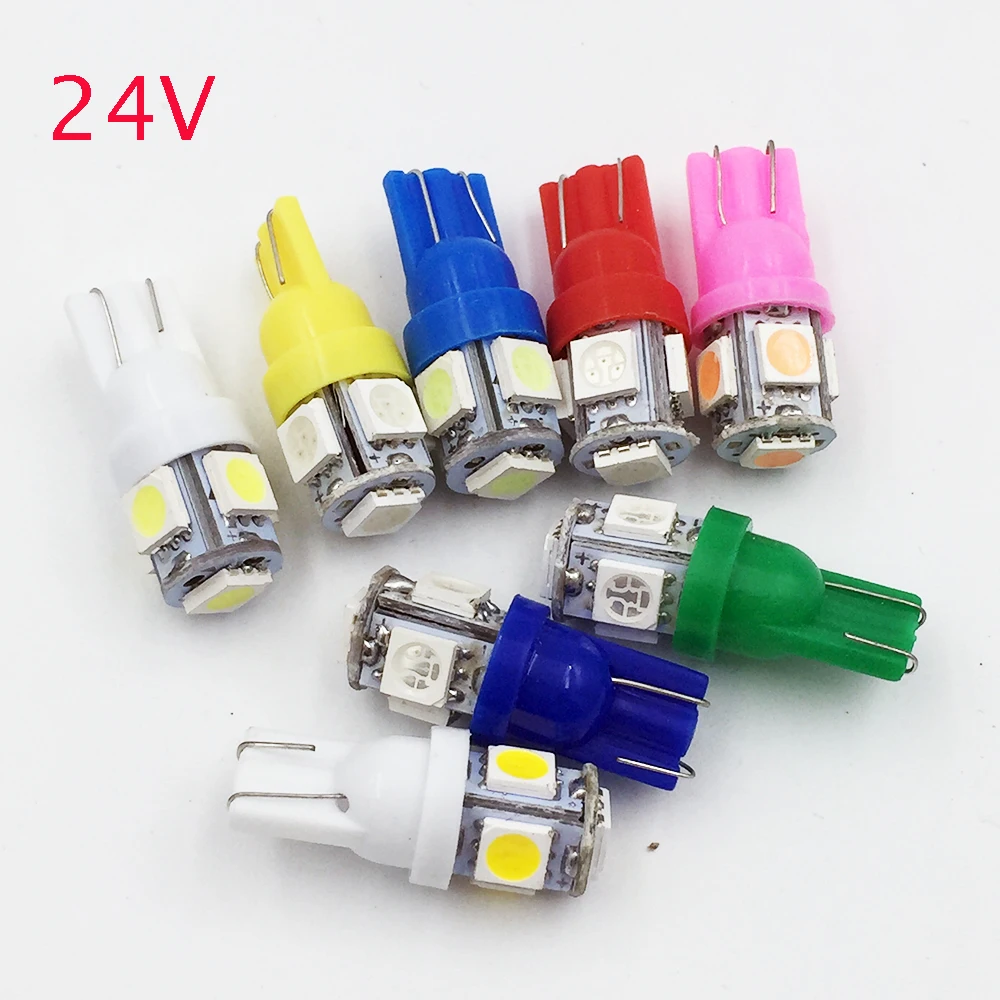 

YSY 10x 24V LED T10 194 168 W5W 5 SMD 5050 5SMD LED Wedge Light Bulb Lamp White Green Blue Red Yellow 24V DC t10 5smd 5050 5led