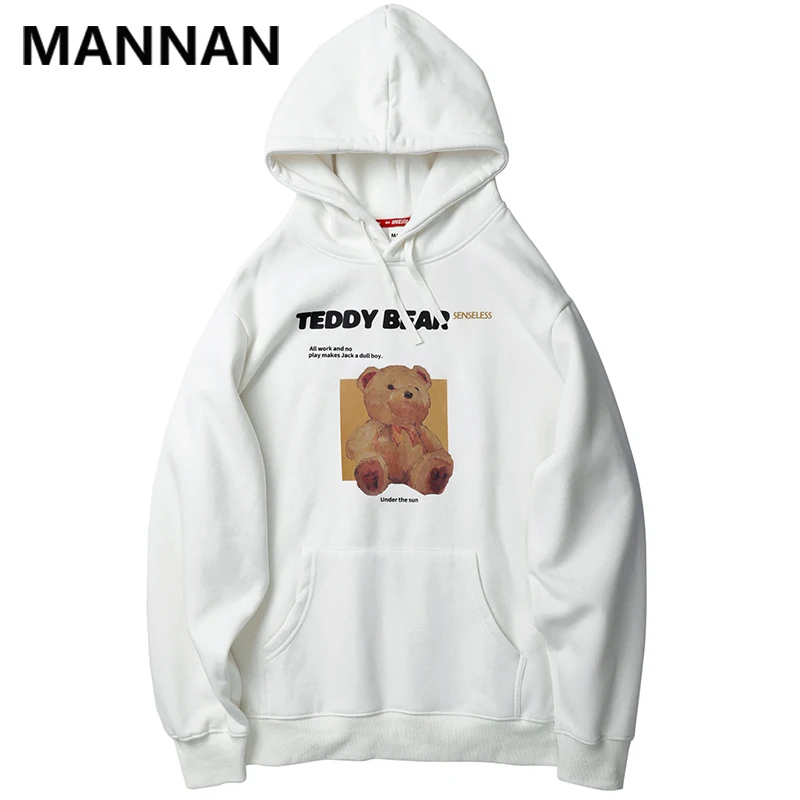 

MANNAN Creative Teddy Bear Print Fleece Hoodies Sweatshirts Funny Bear Casual Pullover Hooded Streetwear Hip Hop Tops 2019