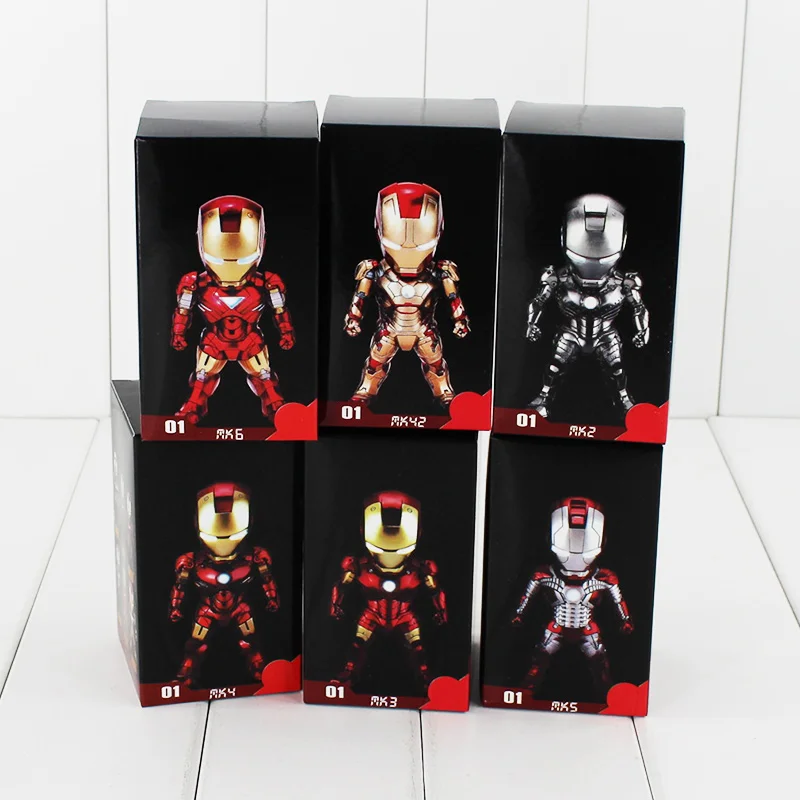 

6pcs/set Iron Man Q Version PVC Action Figure Toys With Led Light Collectible Models Birthday Gifts Brinquedos For Kids 9cm