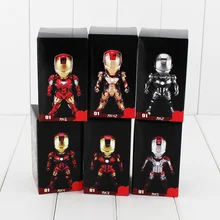 6pcs set Iron Man Q Version PVC Action Figure Toys With Led Light Collectible Models Birthday