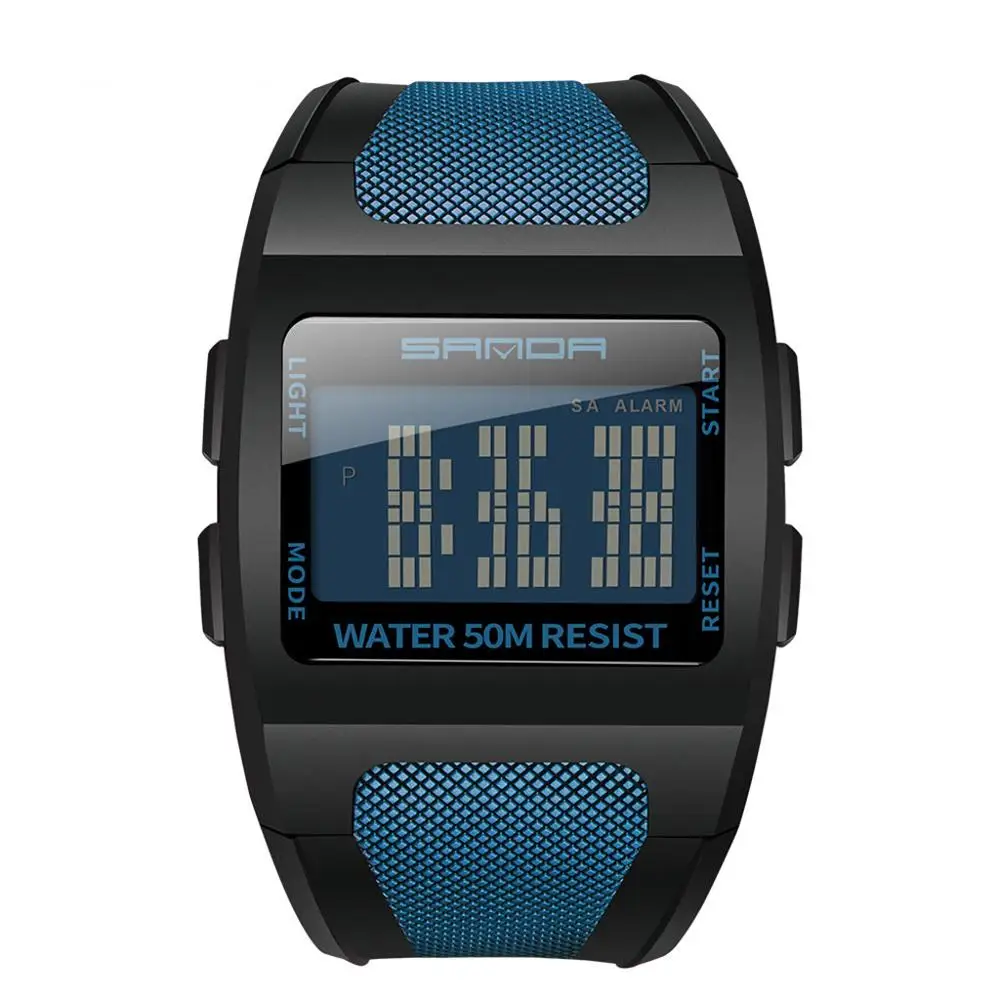Творческий Для мужчин часы Прямоугольный циферблат наручные часы электронные цифровые спортивные модные ремень темпера Для мужчин t часы Relogio Masculino* E/качественно дизайн - Цвет: Blue