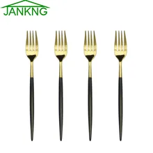 JANKNG 4 Pcs/Lot 18 10 Stainless Steel Dinner Fork Flatware Set Black Gold Fork for Dinner Salad Dessert Fruit Fork Cutlery Set