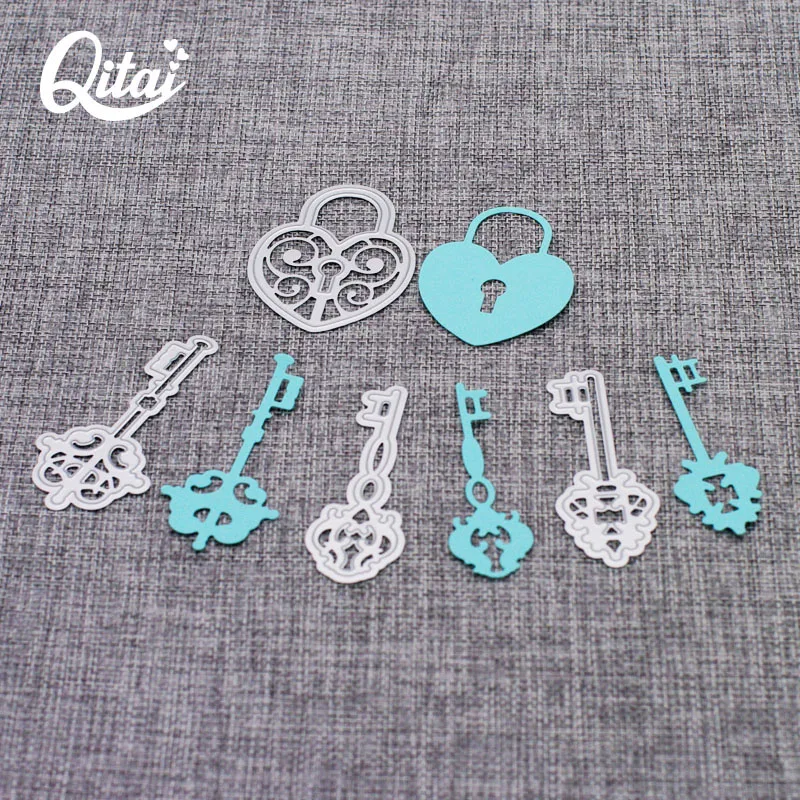 QITAI Locks and Keys Set Metal Cutting Dies Stencil for DIY Scrapbooking Photo Album Embossing Paper Cards Crafts Diecuts D14