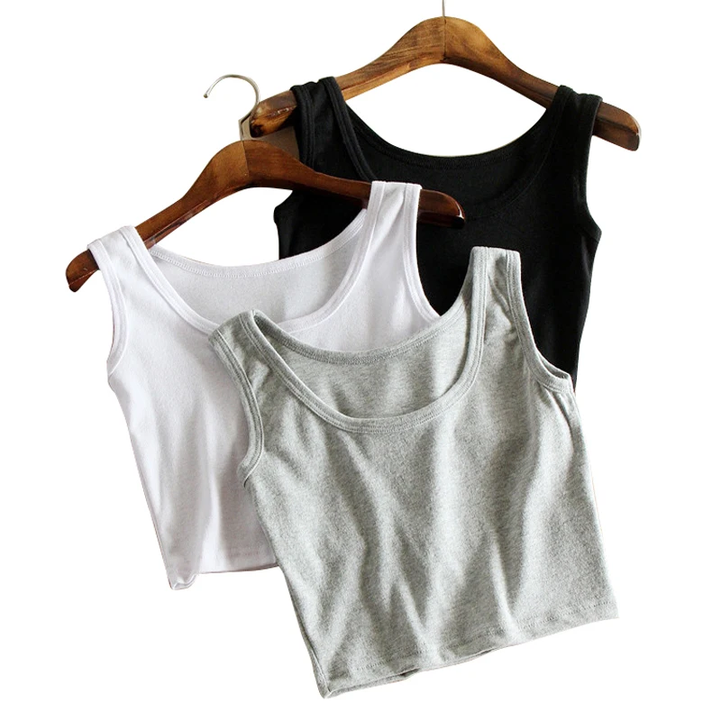 

2019 Summer Slim Short Top Women Sleeveless U Croptops Tank Tops Solid Black/White Crop Tops Vest Tube Top 7Color