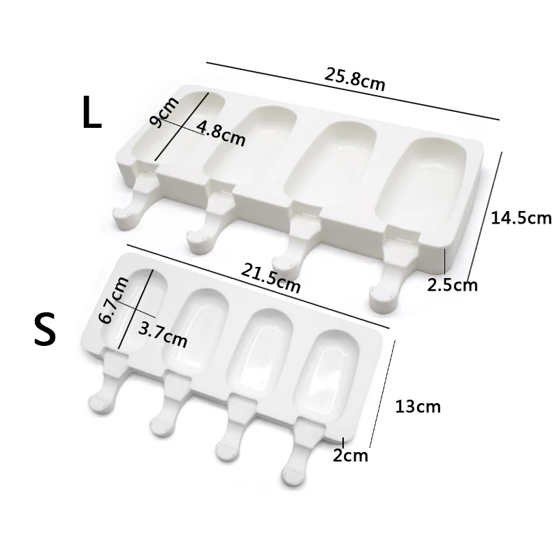 4 силиконовые полости для заморозки мороженого формы конфеты бар делая инструмент сок формы для мороженого детей лоток для мороженого на палочке льда производитель кубиков - Цвет: White