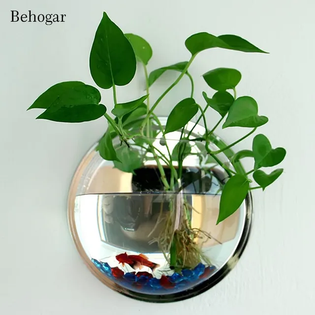 Behogar Dia 23cm/29.5cm Acrylic Fish Bowl Wall Mount Hanging Aquarium Aquatic Pet Supplies Products Fish Tank Flower Plant Vase