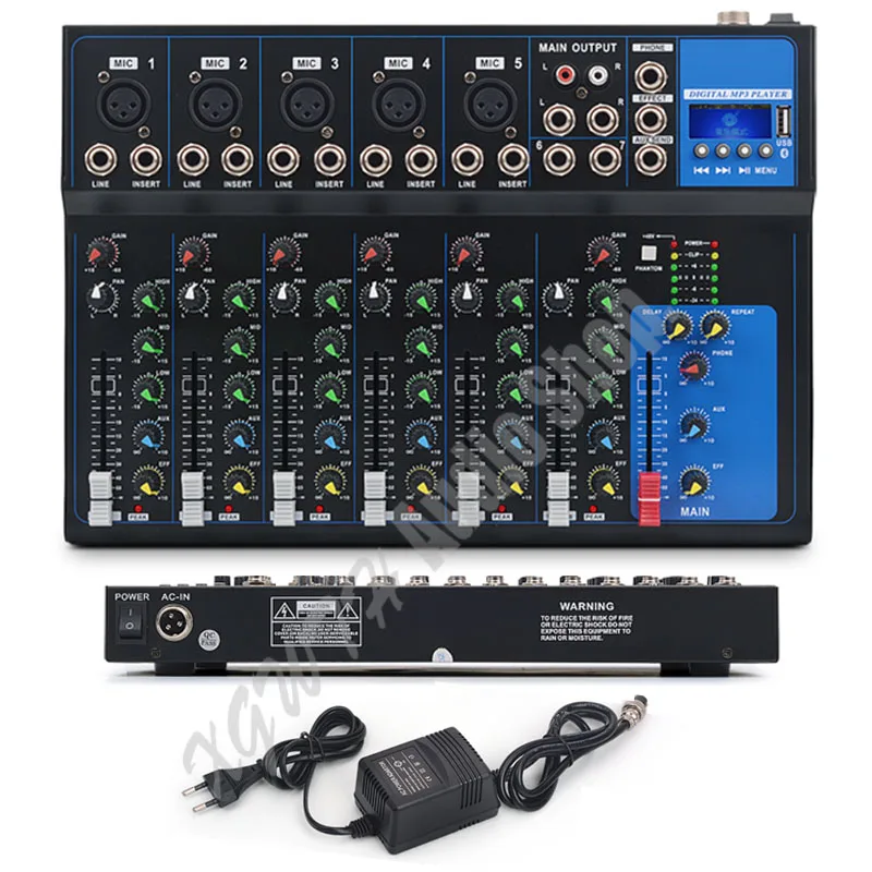 Mixer 7 Channel Audio Mixer with Bluetooth USB 48V