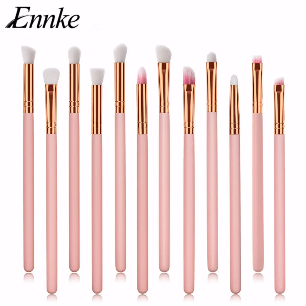 12pcs Pink Eye Makeup Brushes Set Eyeshadow Eyeliner Eyebrow Lip Nose