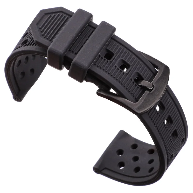

Silicone Watchbands Black Waterproof Soft Rubber 22mm Watch Band Strap Watch Accessories 316l Steel Buckle