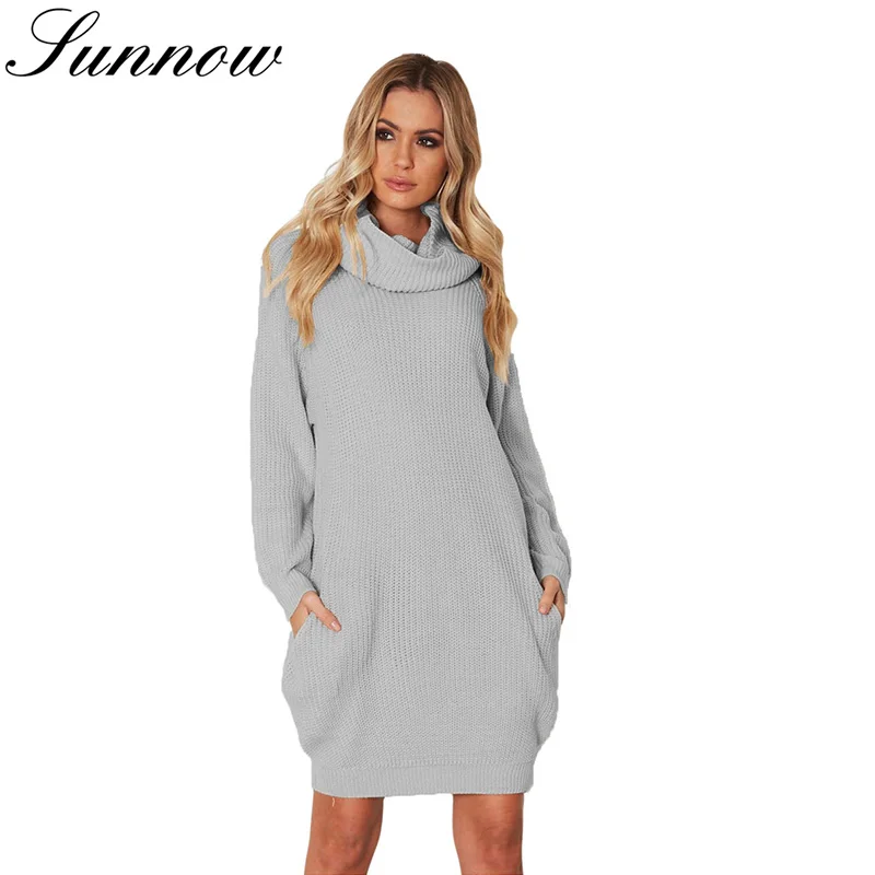 

SUNNOW Pullover Women Jumper Sweater Scarf Collar Women Warm Long Sleeve Mid Length Sweater Autumn Winter Cable Knitted Female
