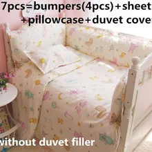 Скидка! 6/7 шт Детские кроватки Набор хлопок, мультфильм шаблон милый Детская кроватка, 120*60/120*70 см