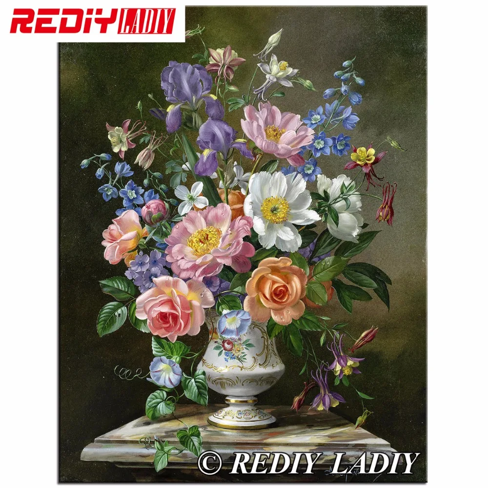 

DIY Diamond Mosaic 5D Diamond Embroidery Beads Flowers With Vase Diamonds Cross Stitch Painting Inlay Handwork Picture Pattern