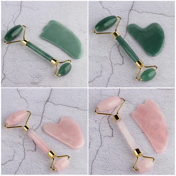 

Natural Jade Facial Massage Roller Stone Rose Quartz Roller Slimming Face Massager Lifting Tool Skin Massage Beauty Care Set Box