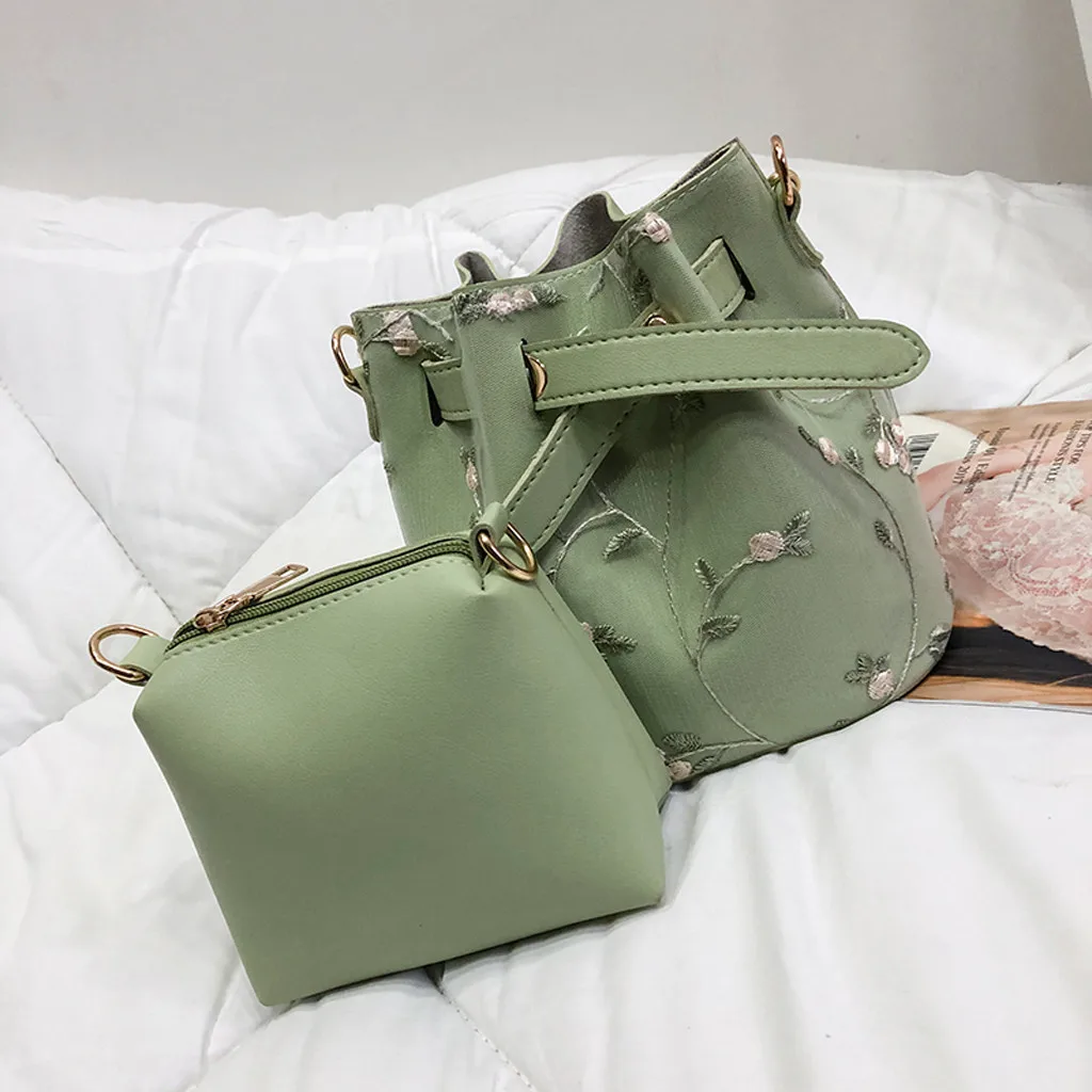 

Women Pearl Leather Embroidery Flower Crossbody Bag Chain jelly diagonal Messenger handbag shoulder bucket bun mother bag