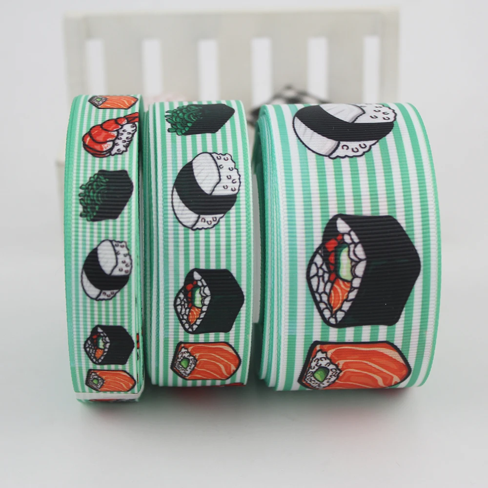 

Sushi green stripe printed grosgrain ribbon Decorative Ribbon Gift Packing Patchwork Handmade 9mm 16mm 22mm 25mm 38mm 57mm 75mm