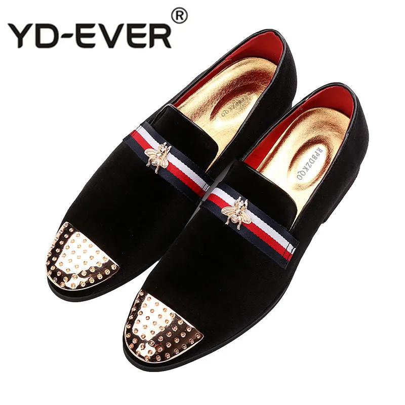 

British Style Casual Rubber Elevator Bee Metal Toe Comfort Slip On Suede Fashion Black Shoes Men Designer Leather Loafers Summer