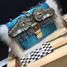 Изготовленный на заказ сверхмощный горный хрусталь бисером шелковой текстуры шелковой лисы меховой мешок небольшой квадратный мешок