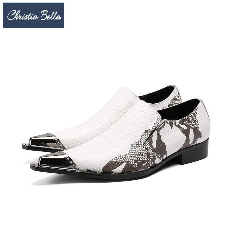 Christia Bella Fashion Print Men Formal Shoes White Genuine Leather