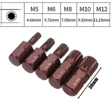 Broppe 5 шт. 30 мм звезда отвертка бит 10 мм шестигранный хвостовик для ударной отвертки M5/M6/M8/M10/M12