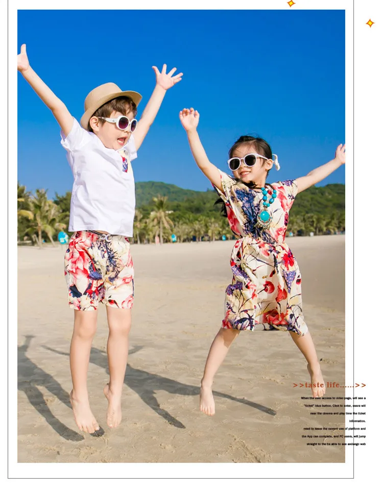 Mommy And Daughter Lotus Printed Dress Daddy Son T shirts And Shorts Family Matching Clothing Set 14