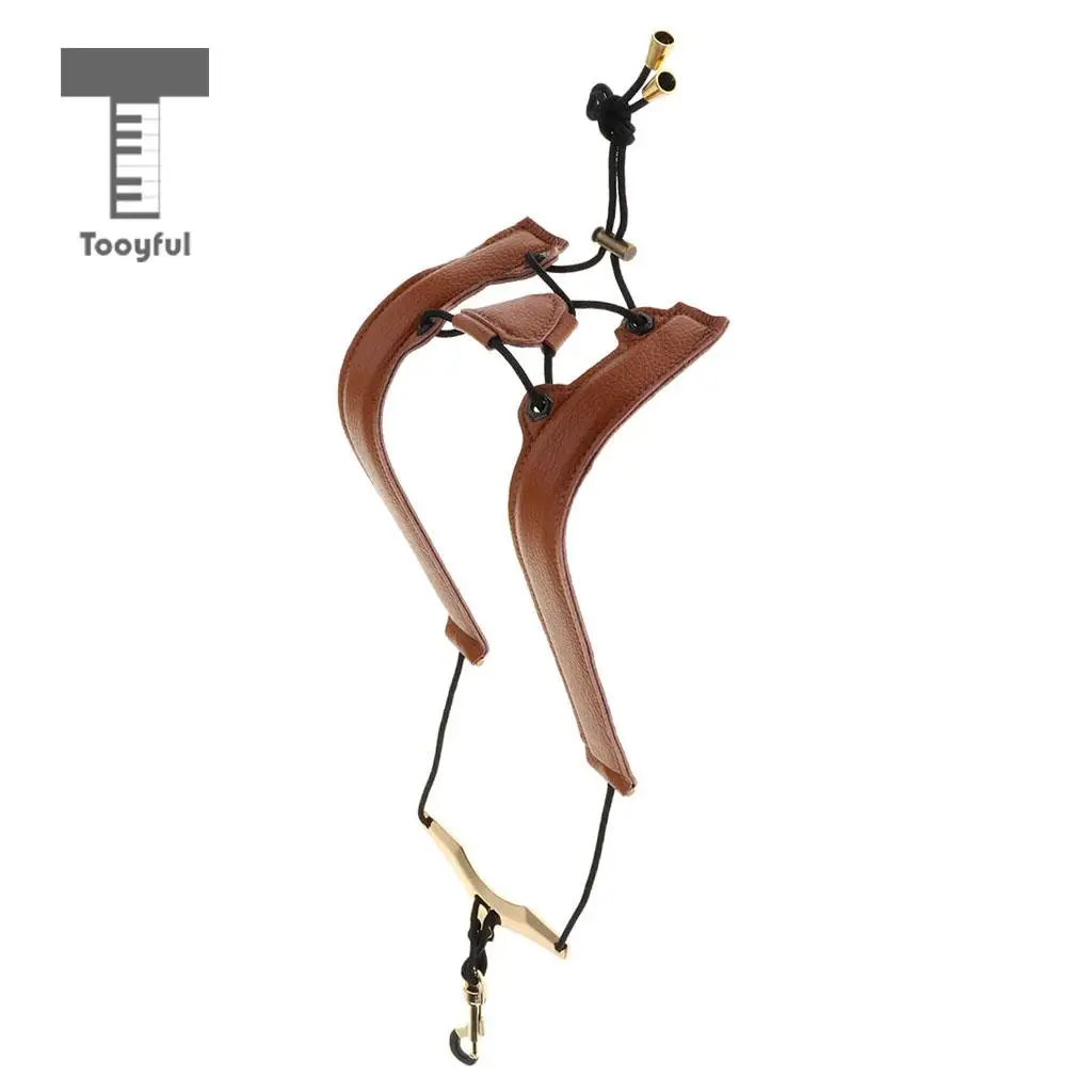 Black/Brown Adjustable Leather Saxophone Shoulder Neck Strap Width 24mm