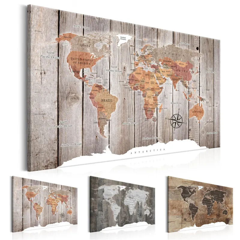 Картина на холсте классическая Карта мира деревянный фон картина Современная Настенная Художественная печать гостиная домашний декор плакат без рамки