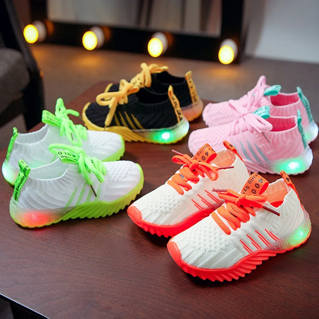 Детская обувь для девочек и мальчиков; растягивающийся светильник ярких цветов; Светящиеся кроссовки; светильник; спортивная обувь для бега; обувь для малышей; Уличная обувь; 19Jl