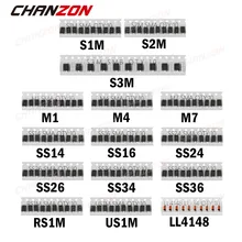 SMD Schottky Diodo de Comutação Rápida Assorted Kit Set (M1 M4 M7 S1M S2M S3M SS14 SS16 SS24 SS26 SS34 SS36 RS1M US1M LL4148)