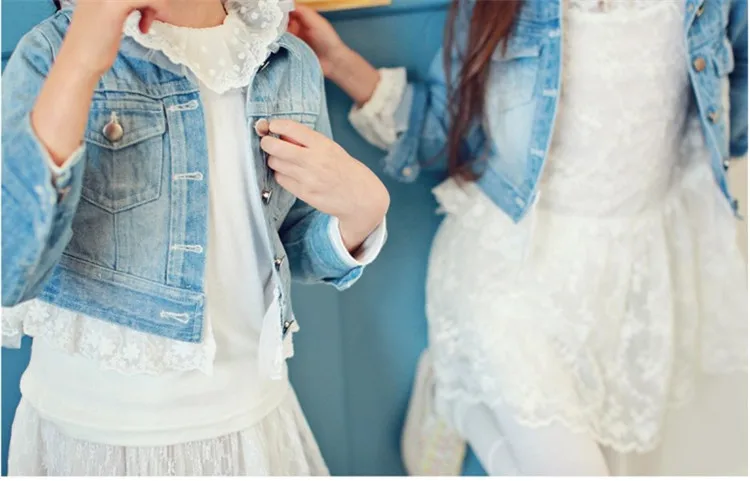 2-8 y children girls jackets long sleeve lace denim jackets for girls clothes spring autumn coat fashion wash denim jacket girl (15)