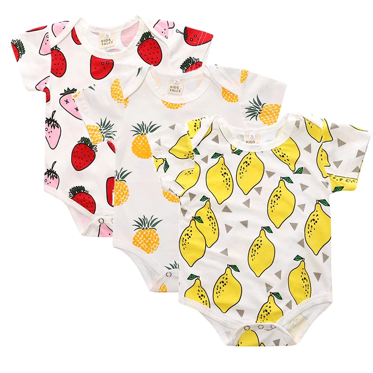 Toddler Baby Boys Bodysuit Short-Sleeve Onesie Strawberry Print Rompers Autumn Pajamas