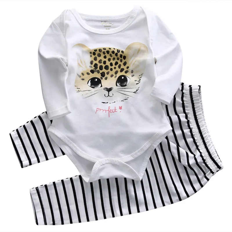 Baby Girl Clothes 2017 Cute Cat Baby Girls Long Sleeve CAT Print Bodysuits Tops +Long Pants Cotton Outfits 2PCS Set