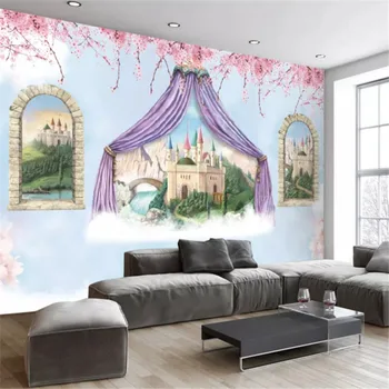 

Custom 3D Non-Woven Photo Fantasy Castle Children's Room Mural Background Wallpaper Children Modern Cartoon Brick Wall Cartoon