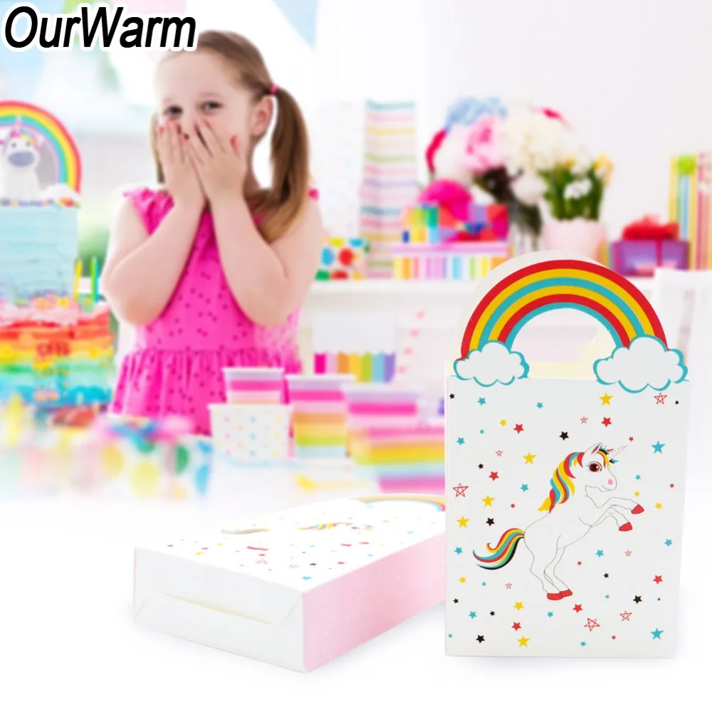 

OurWarm 50pcs Paper Gift Bags Unicorn Theme Party Handles Paper Chocolate Candy Boxes Birthday Party Decoration Supplies
