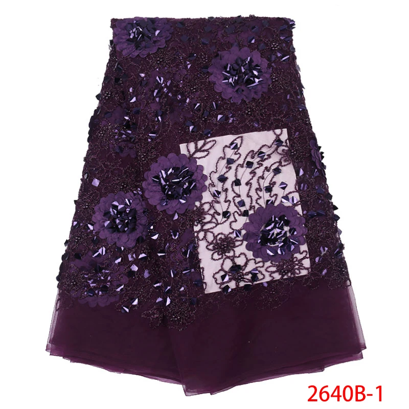 

2019 High Quality French 3D Flower Lace Fabric African Lace Fabric Beautiful Embroidered Applique with Beads Sequins KS2640B-1