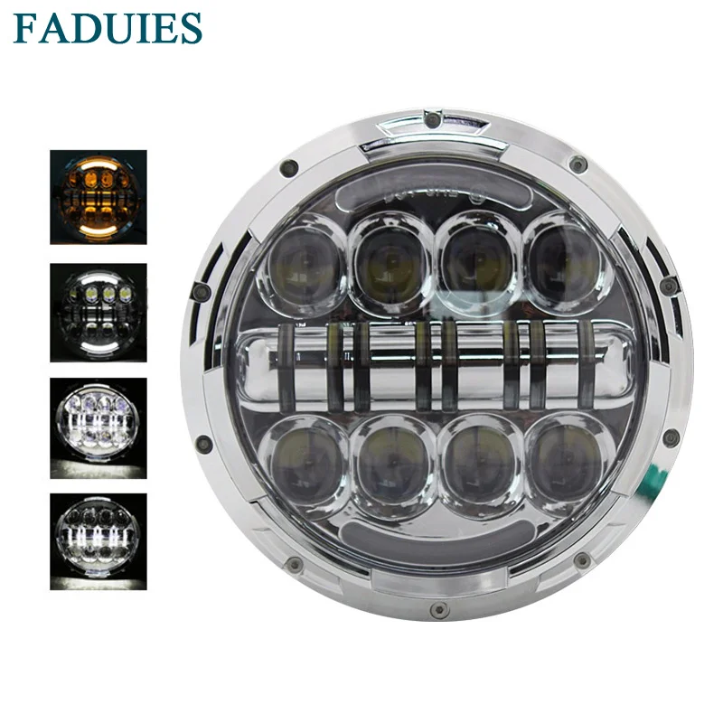 2016 New 7 inch 80W Chrome Motorcycle LED Headlight with white DRL and yellow turn Signa for Harley davidson Motorcycle lighting (4)12