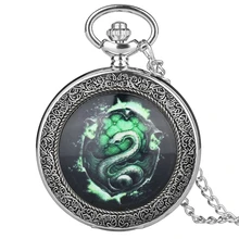 Флуоресцентный зеленый змея «Слизерин» аналоговые кварцевые карманные часы Аналоговые в виде кулона 80 см ожерелье цепь relogio de bolso